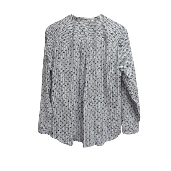 Women's vertical pinstripe w/anchor print cotton button up Henley neckline top - Picture 9 of 13